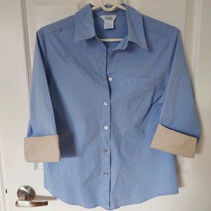 Togo Light Blue Cotton Stretch Shirt 3/4 Sleeve 2 Color Cuffs, Size M